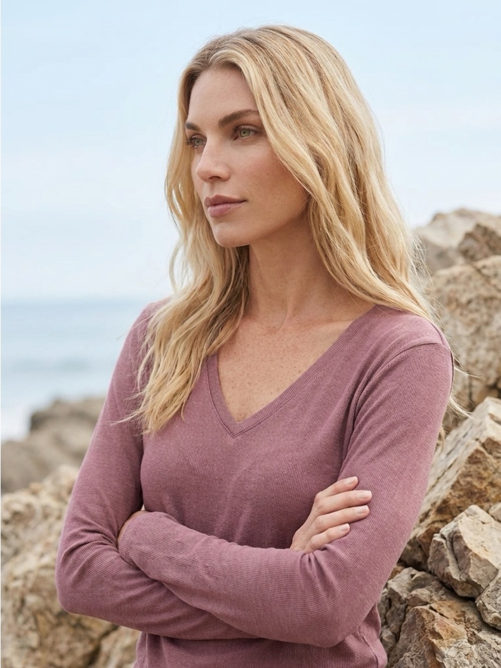 a new day V-Neck Long Sleeve Top in Mauve